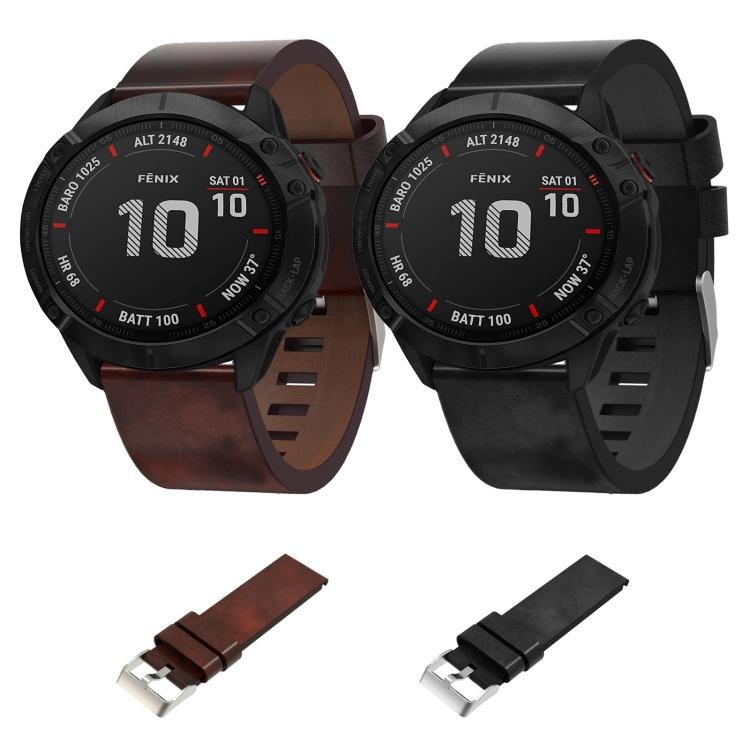 For Garmin Fenix 6X Pro 26mm Leather Steel Buckle Watch Band
