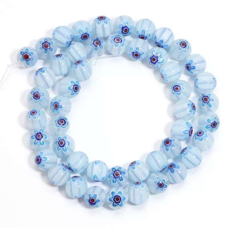 Millefiori Glasperlen 8mm - Rund, Einzelblume, Lose Perlen für DIY Schmuck