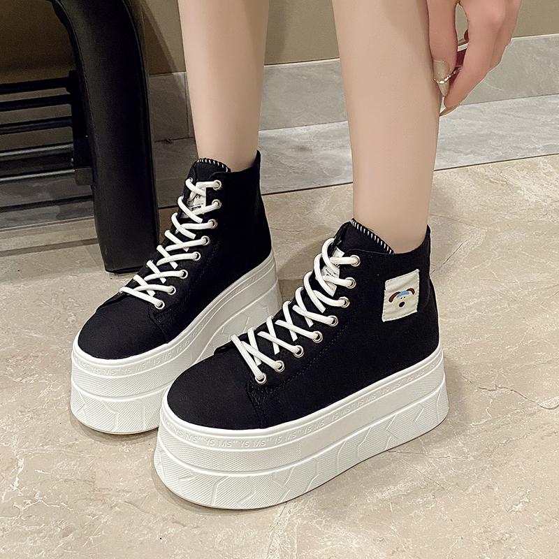 Fashion 2025 New 7.5cm Fashion High-Top Canvas Shoes Breathable Women Super High Heel Sneakers Platform Shoes Women Summer Autumn Shoes