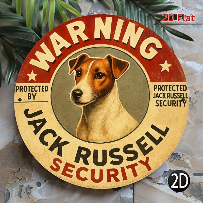 Vintage Jack Russell Terrier Security Metal Plaque D Flat Printed Wall Art with Protected by Jack Russell Security Text 20x20cm(8x8inch)