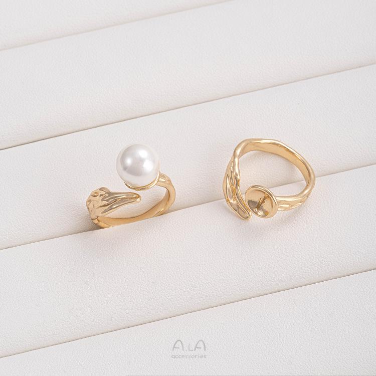 14K Gold Filled Rose Tulip Leaf Bead Cap Ring with Glue-In Pearls