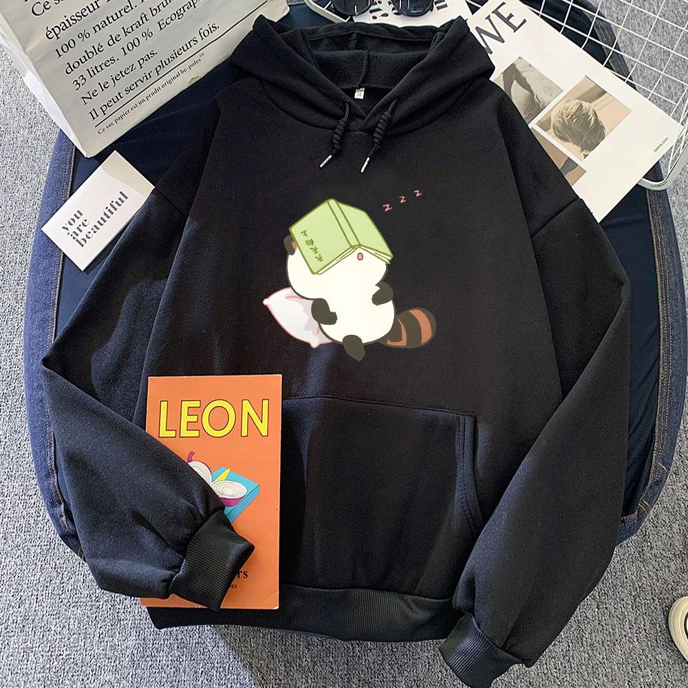 Raccoon Study Sleeping Graphic Hoodies Kawaii Cartoon Printing Girls Sweatshirts Long Sleeve Women Men Pullovers Hooded