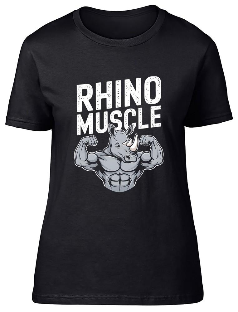 Rhino Muscle Gym Weight Lifting Rhinoceros Womens T-Shirt Ladies Gift Tee S
