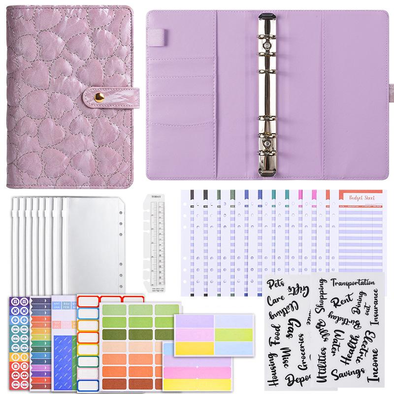 3D Heart Pattern A6 Loose-Leaf Notebook with PU Cover