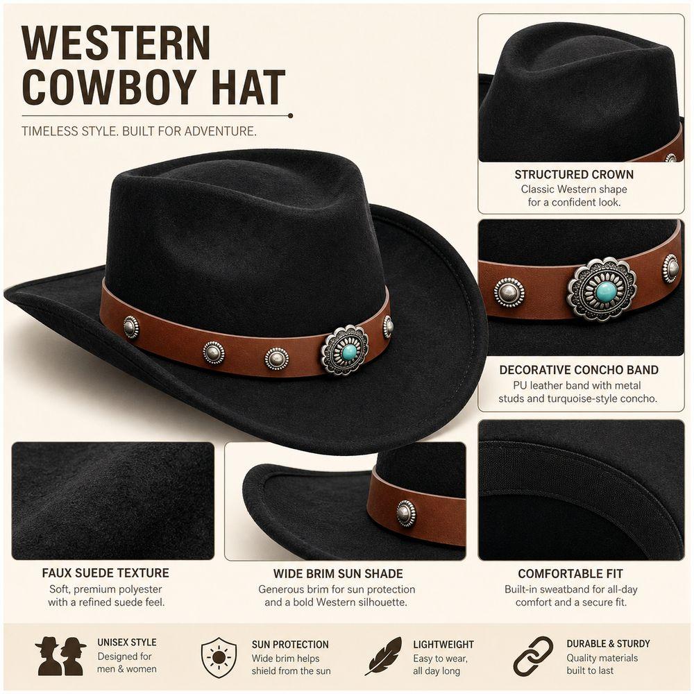 Faux Suede Western Cowboy Hat Decorative Concho Band Western Ranch Hat Cowgirl Hat Western Outfits