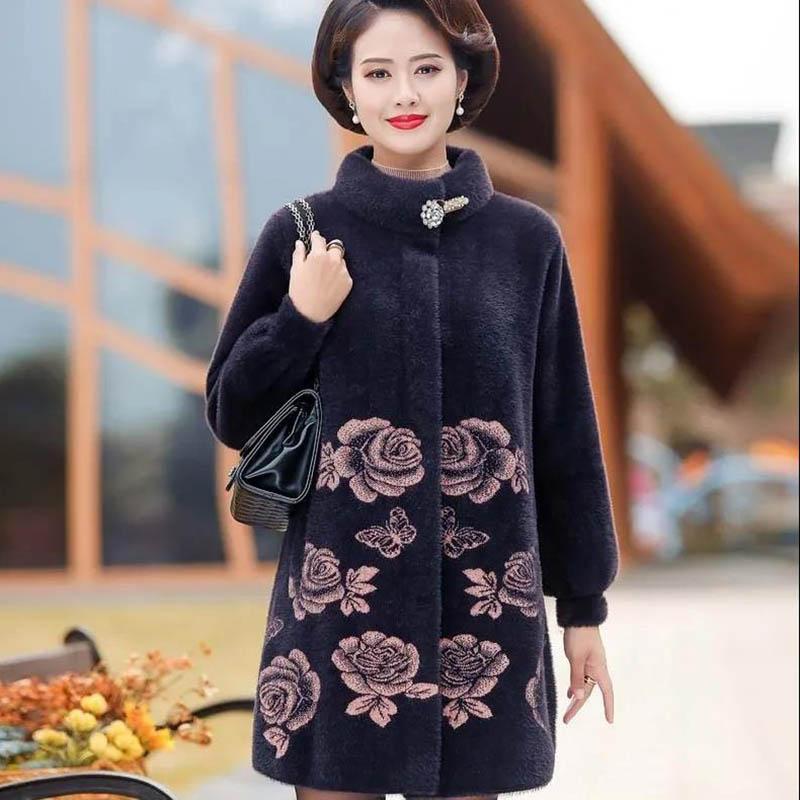 

Зимнее бархатное пальто из искусственной норки для мамы, женское пальто средней длины среднего и пожилого возраста L