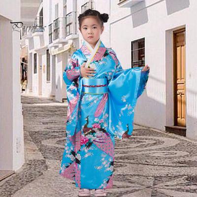 1 rinkinys mergaičių tradicinis kimono pižama, ryškių spalvų gėlėtas povo raštas Lengva nešioti Patogus kimono