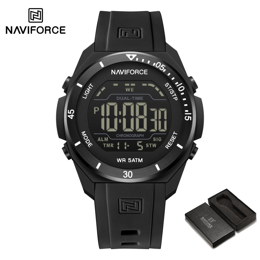 NAVIFORCE Original DIgital Watch Men LCD Display Calendar Date Chronograph Alarm Night Pattern Silicone Strap Waterproof Boys Watch NF7138