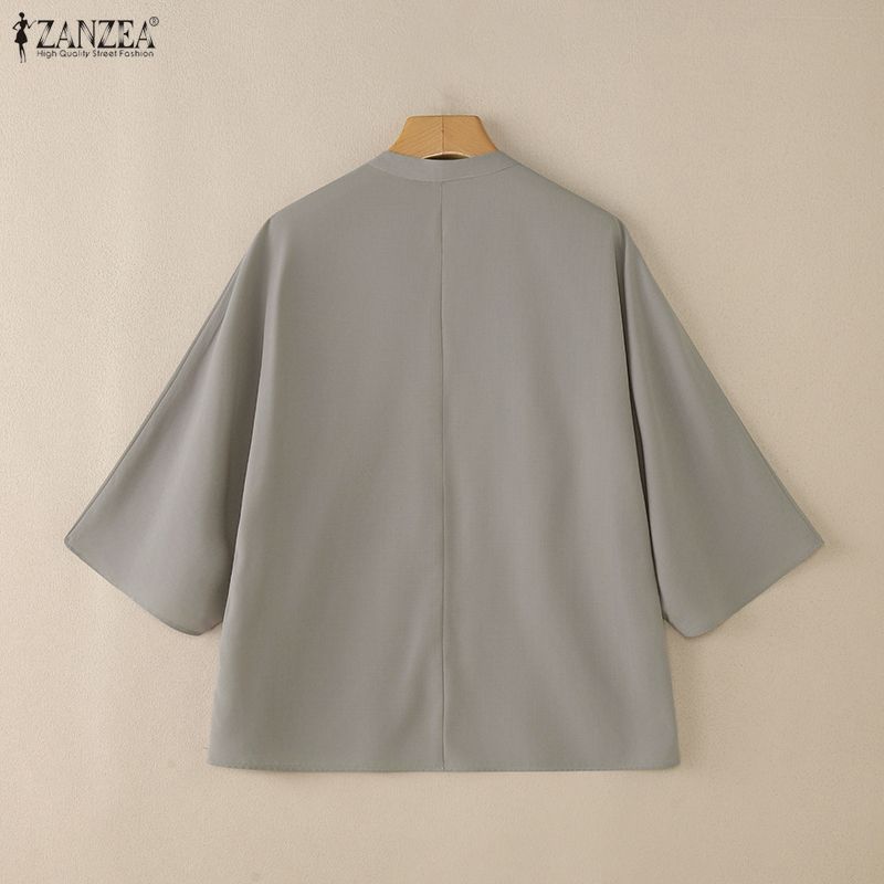 ZANZEA Women Round Neck Loose Casual 3/4 Sleeve Blouse