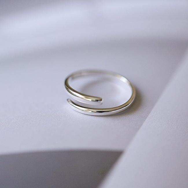 S925 Sterling Silver White Gold Plated Double Layer Open Ring - Japanese Korean Style Adjustable Open Size белого золота