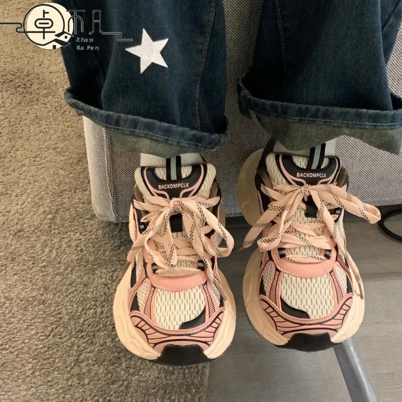 Women's Thick-soled Shoes Lace-up Vulcanized Women's Shoes Summer New Breathable Casual Sports Shoes