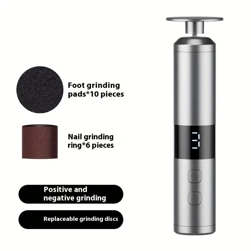 3-speed speed adjustment, LCD display screen, 16 interchangeable heads for home/foot and hand care, fast charging светло-серый
