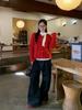 Women's Chic Red Knit Cardigan - Early Autumn Fashion