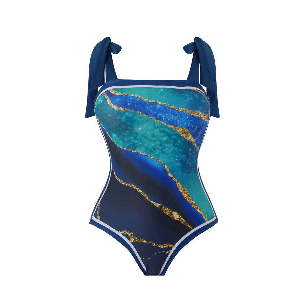 2025 Retro European & American One-Piece Swimsuit with Chiffon Skirt - Conservative & Sexy Design for Women