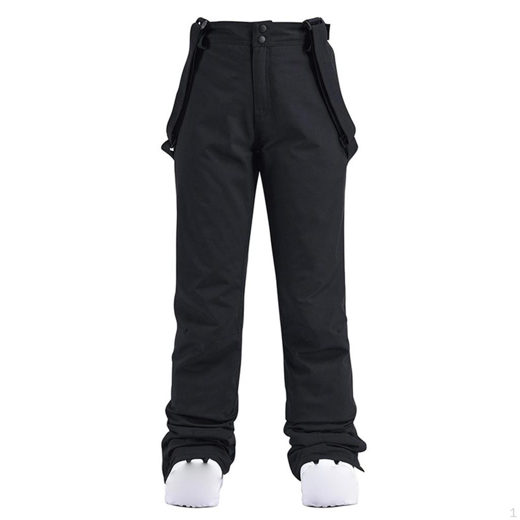 Black Ski Bib Insulated Pants Waterproof Overalls Lightweight Windproof Warm Full Length for