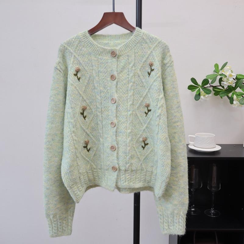 Autumn and Winter New Three-dimensional Flower Design Knitted Cardigan Gentle Wind Loose Soft Waxy Sweater Jacket Women
