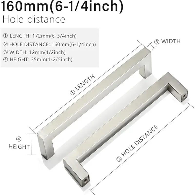 4 Pack Matte Black Cabinet Pulls Stainless Steel Kitchen Cabinet Handles - Square Dresser Handles Drawer Pulls Silver Black