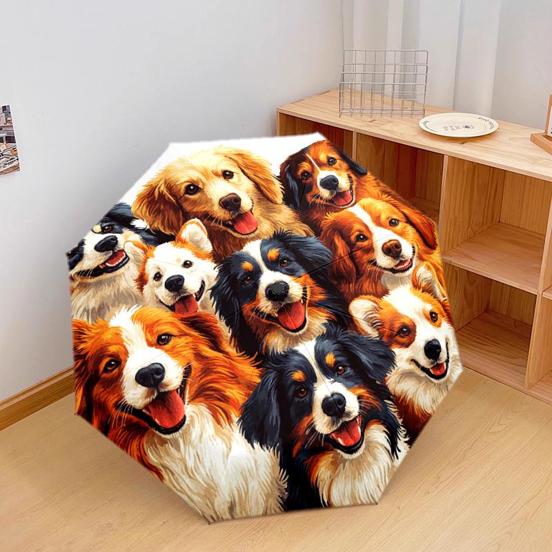 1 ks automatický skládací deštník - Vzor koláže psů, přenosný a skládací design s 8 žebry, Vánoční narozeninové dárky