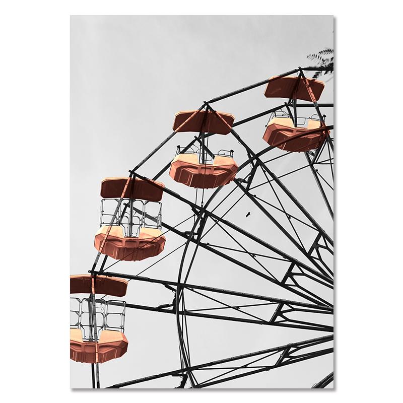Modern Fashion Eiffel Tower Canvas Painting Landscape Ferris Wheel Balloon Wall Art Posters Tram Road Pictures Living Room Decor