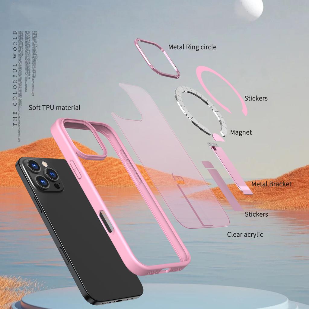 For iPhone 16 Pro Case Compatible with MagSafe Kickstand TPU + Acrylic Phone Cover