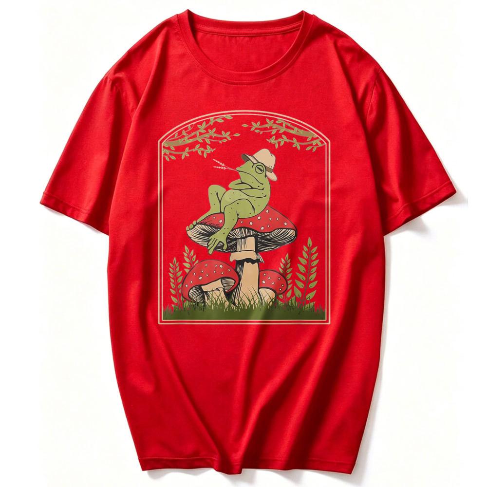 Cottagecore Aesthetic Frog Mushroom Forager Toad Unisex Unisex Tshirt Graphic T Shirts Vintage Unisex Clothing High Quality Cotton