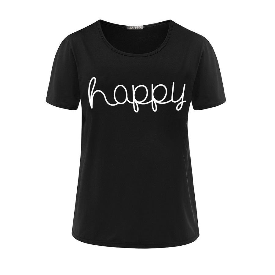 Foreign Trade European and American Letter Printed Short Sleeved T-shirt Top Women's Basic Style
