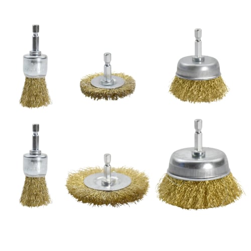 Charmoon Wire Brush with Hex Shank, Set of 6, for Rust Removal, Paint Stripping, Drills, and Impact Drivers, 25mm, 50mm, and 75mm
