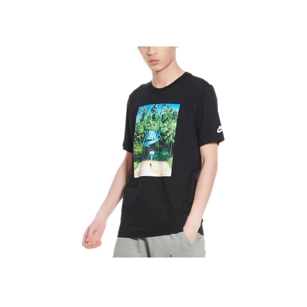 Nike Sportswear Landscape Pattern Printed Casual Breathable Crew Neck Short Sleeve T-Shirt Men Tops Black BV7498-010