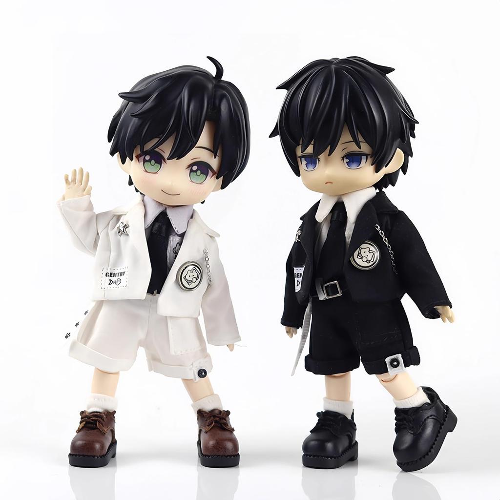 Obitsu 11 (OB11) Size Outfit for Obitsu Dolls (11cm Body): Mimi Gentleman Suit Jacket, Shorts, and Cat-Eared Casquette Hat Set (Black, 9 Pieces)