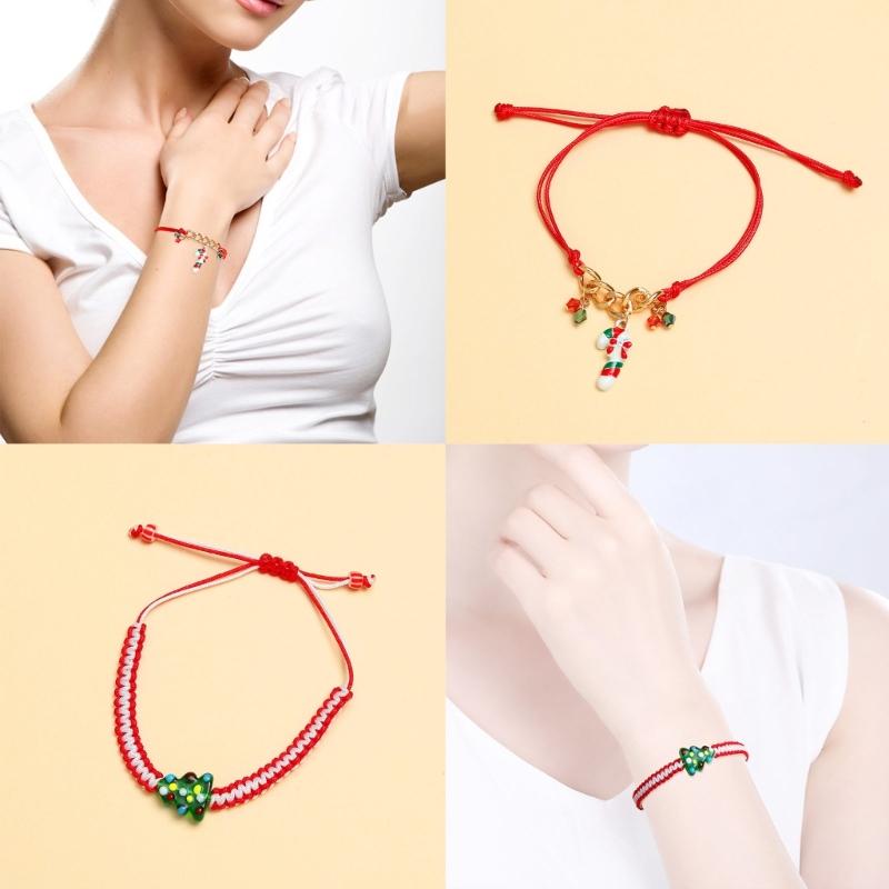Weihnachtliches Seilarmband für Damen, Weihnachtsbaum-Anhänger, Armband zum Schutz und für Glück, schlichtes geflochtenes Armband
