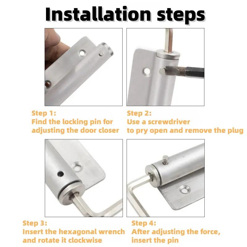 Easy Adjust Automatic Door Closer Stainless Steel Spring Silent Self Closing Hinge for Home Office Doors Holds Up to 25kg