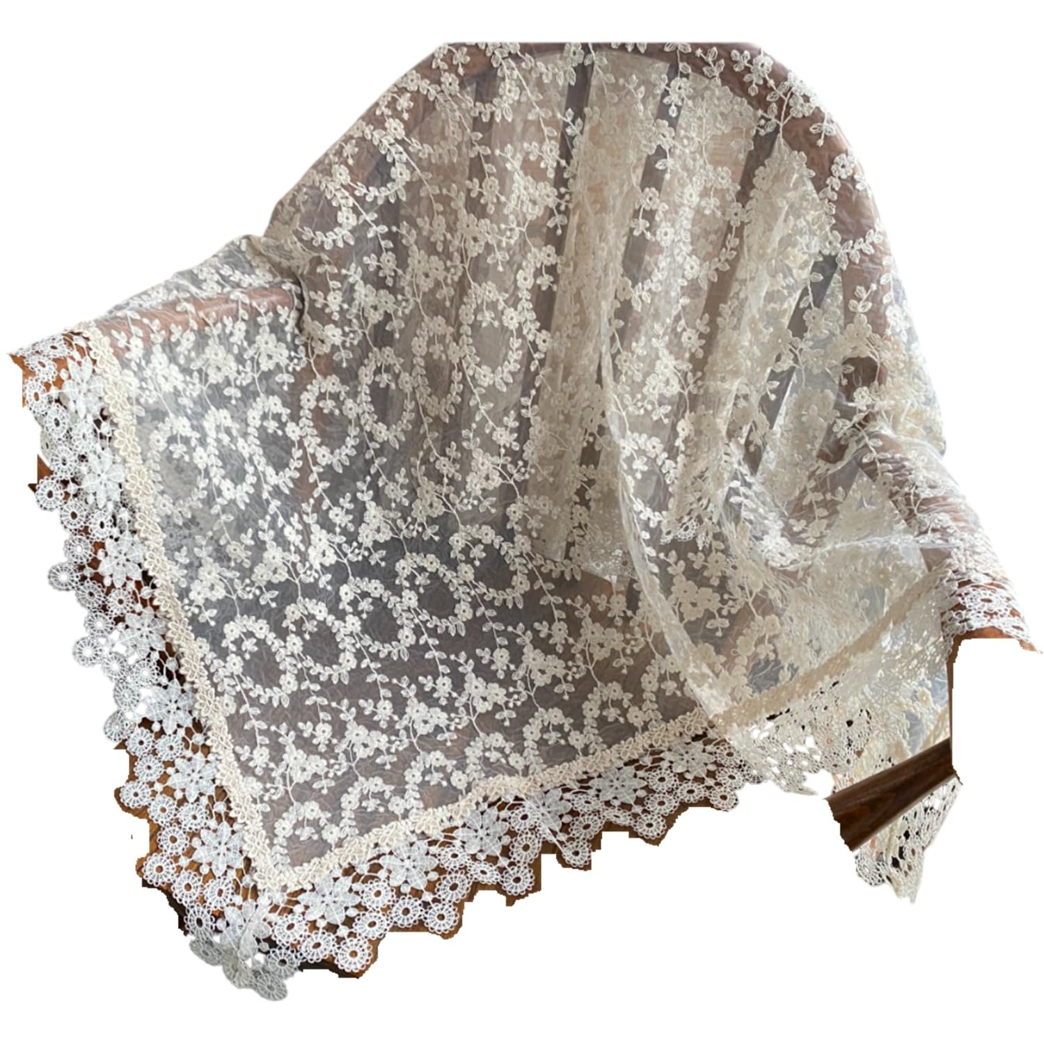 

Vivienne Belvague Series Embroidered Lace Table WK2238N1 Runner, 90x90cm, Beige, бежевый