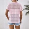 Summer Women's Holiday Style Solid Colour Fashion Loose Lace V-Neck Bat Short Sleeve T-Shirt