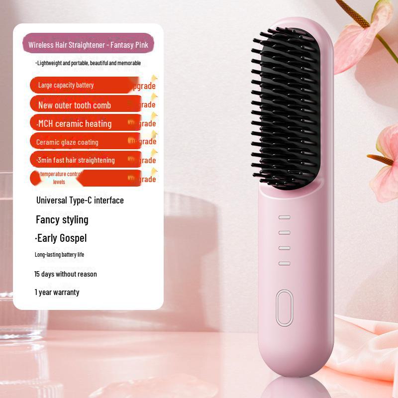 Přenosný bezdrátový iontový hřeben na narovnávání a kulmování vlasů – dvojí účel, odolný proti opaření, šetrný k vlasům