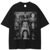 Y2K Vintage Ghostly Face Grid Print T-Shirt Cotton Tshirt Unisex Tops Tees Summer Short Sleeves T Shirt
