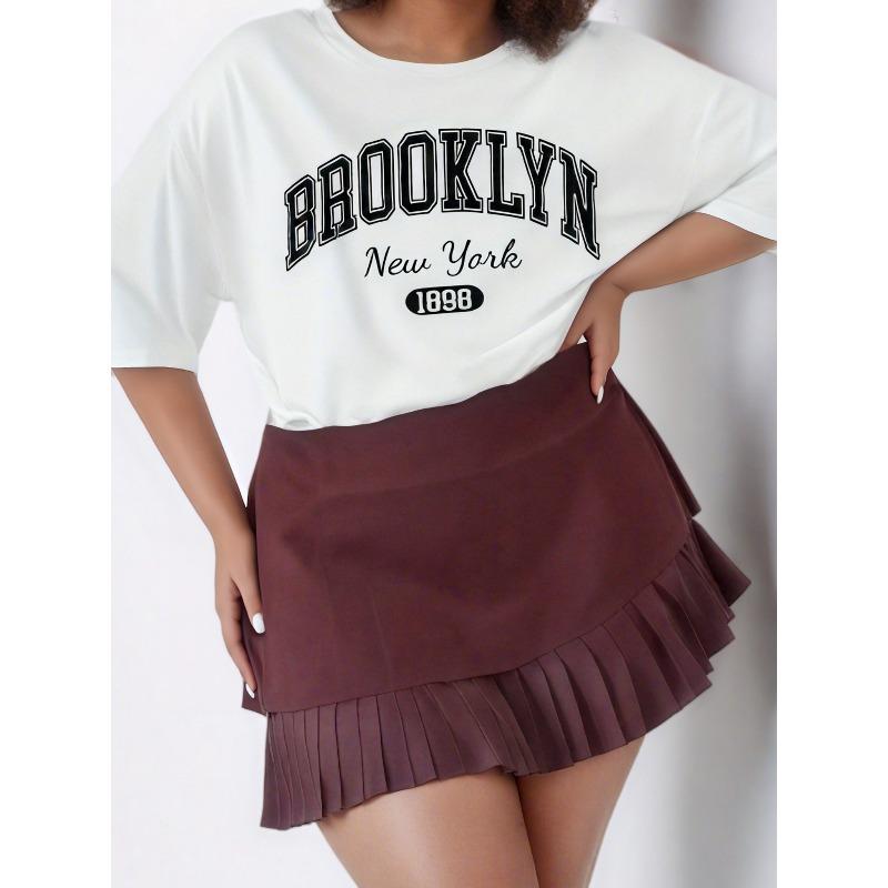 Women Plus Size Letter Print T-Shirt Oversized Round Neck Short Sleeve Spring Summer Casual Top