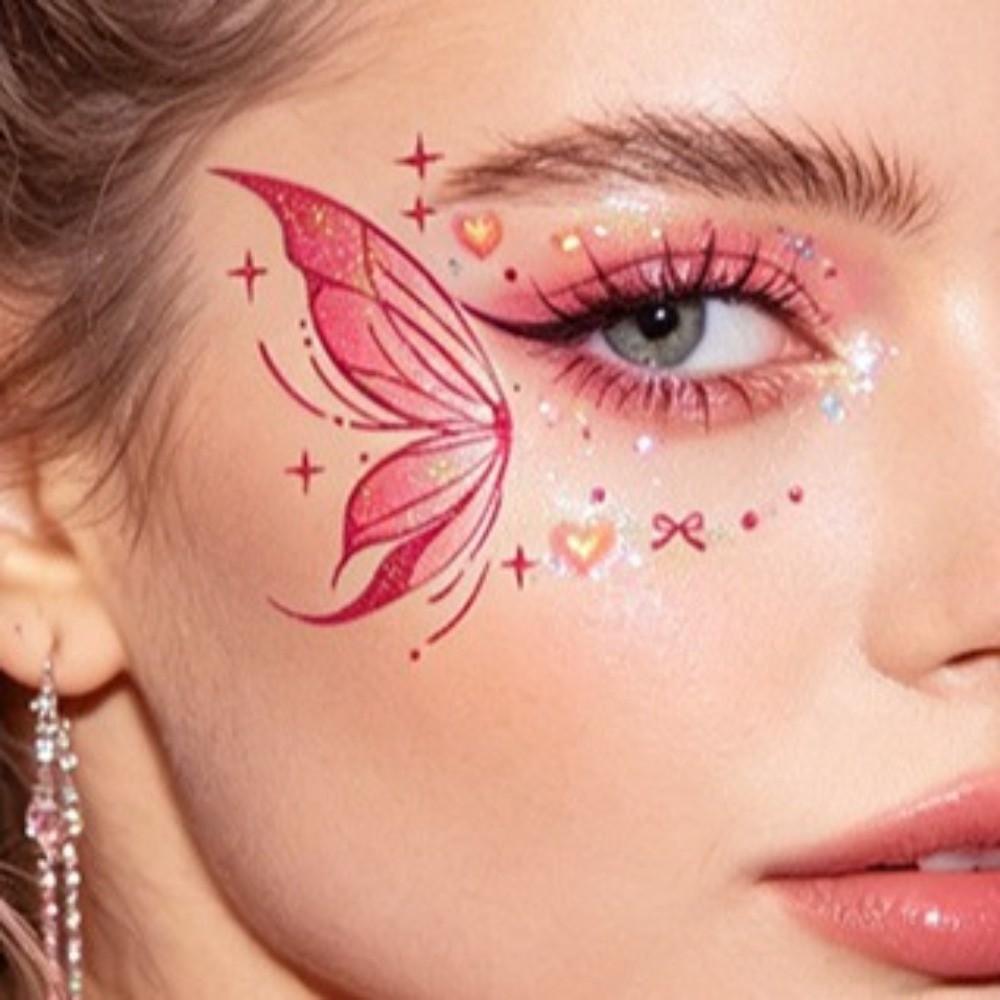 Realistic Glitter Butterfly Face Tattoo Waterproof Face Temporary Tattoo for Parties Concerts