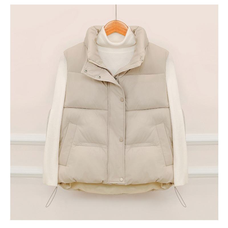 

Korean version of the new ladies lightweight sleeveless jacket stand-up collar solid color thickened warm sports and leisure loose cotton jacket M
