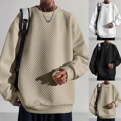 Spring Men's Fashion Small Check Round Neck Pullover Loose-Fit Knitted Long-Sleeved Top