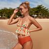 New swimsuit plus size women's sexy halter strap-up bikini split ruffle edge high waist swimsuit