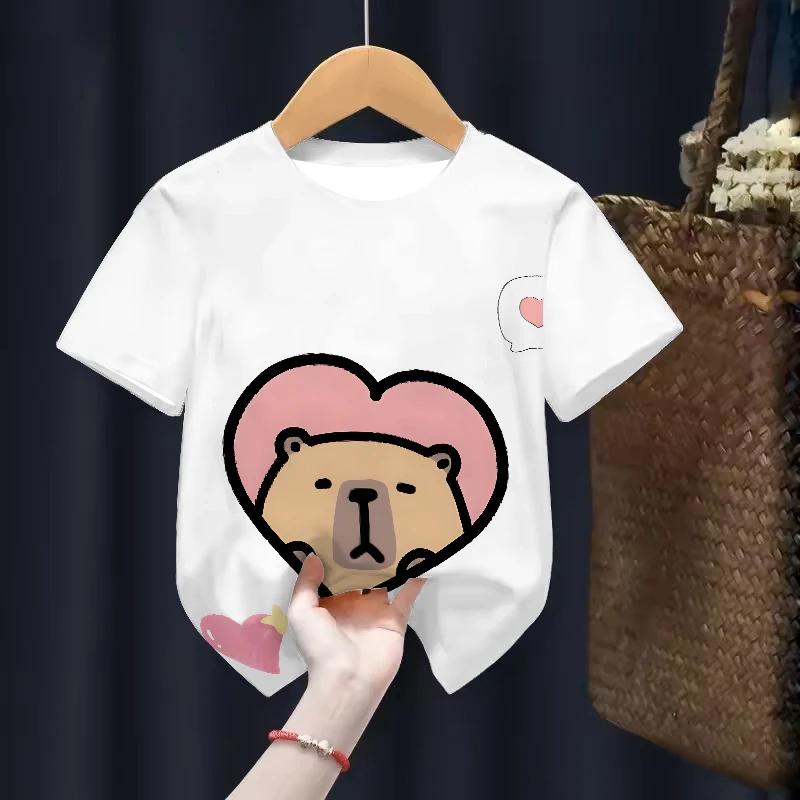 Capybara Kids Clothing Tees Summer Printed Cartoon Fashion Short Sleeve T-shirt Girls Loose Tops T Shirts