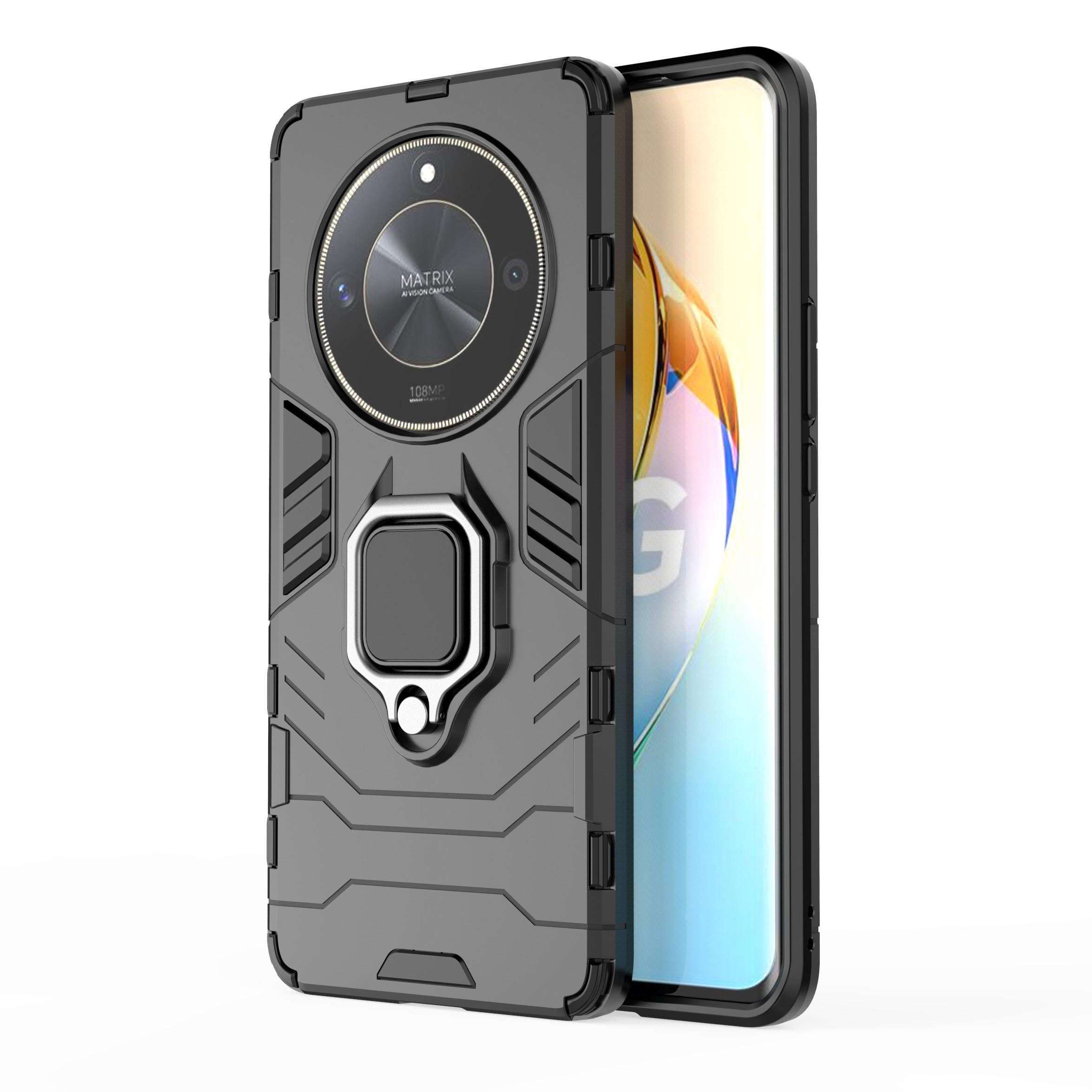 

Armor TPU+PC Cover for Honor X50,Rotation Ring Grip Kickstand Phone Case Black