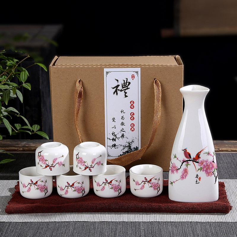 Japanese Ceramic Wine Bar Sets Glass Sake Wine Set Baijiu Whisky Cocktail Set Glass Flask Barware Family Gathering Wine Gift Box