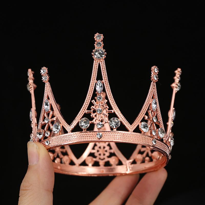 Original Baroque Round Crown Alloy Tiara Birthday Bride Cake Decoration Crown Children