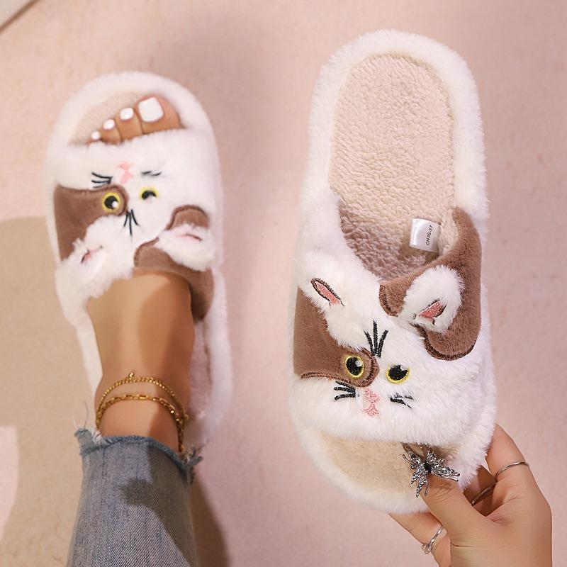 New Fashionable Cartoon Cute Shoes and Warm One-line Furry Slippers