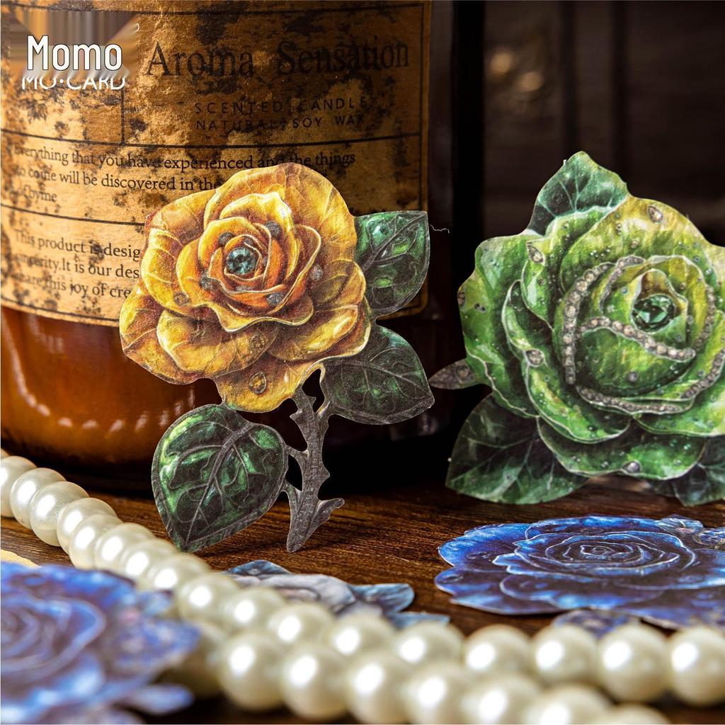 MòMò Brilliant Flowing Light Sticker Pack: 20 Irregular Retro Journal Decoration Sheets, 6 Designs.