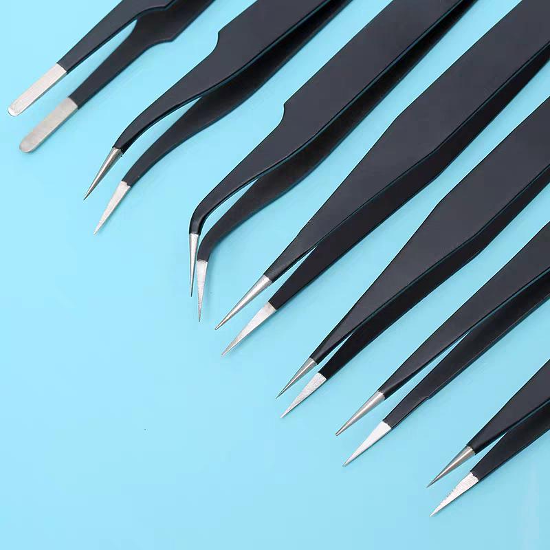 Anti-Static Stainless Steel Fine Tip Bent Tweezers for Precision in Eyelash, Eyebrow, Bird's Nest, and Hair Removal