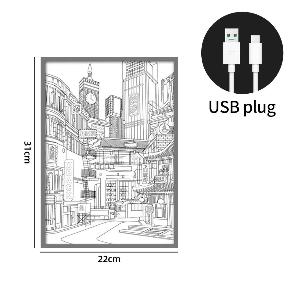 USB Plug Dimming Romantic Home Anime LED Beautiful City Night View Light Painting HD Picture Narrow Bezel Home Decorations Lamp