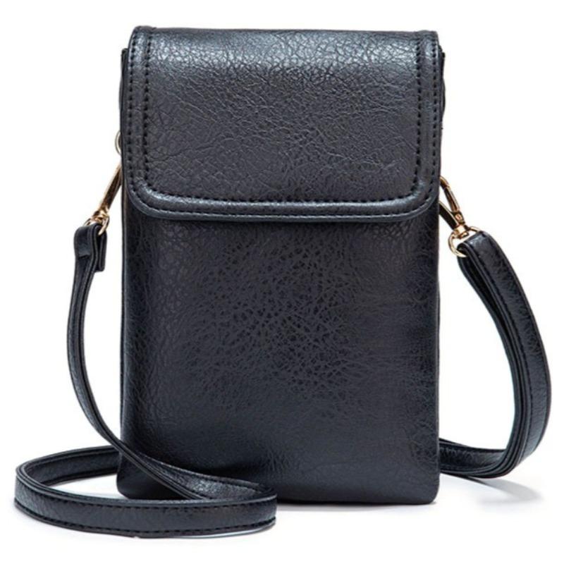 Bolso Bandolera Grande de Moda para Mujer Bolsos Cartera para Teléfono Móvil de Cuero PU Bolso Mensajero con Solapa Lisa Bolso de Hombro Pequeño Femenino para Mujer
