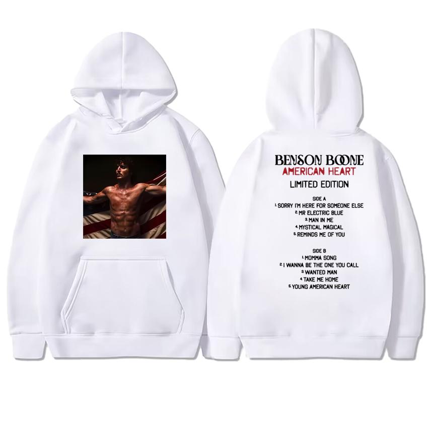 Singer Benson Boone American Heart 2025 New Album Double Sided Print Hoodies Unisex Vintage Sweatshirt Men Women Fleece Pullover